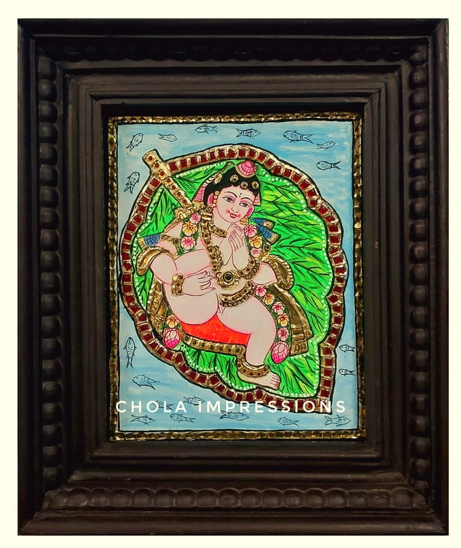 Krishna on Banyan Leaf Tanjore Painting