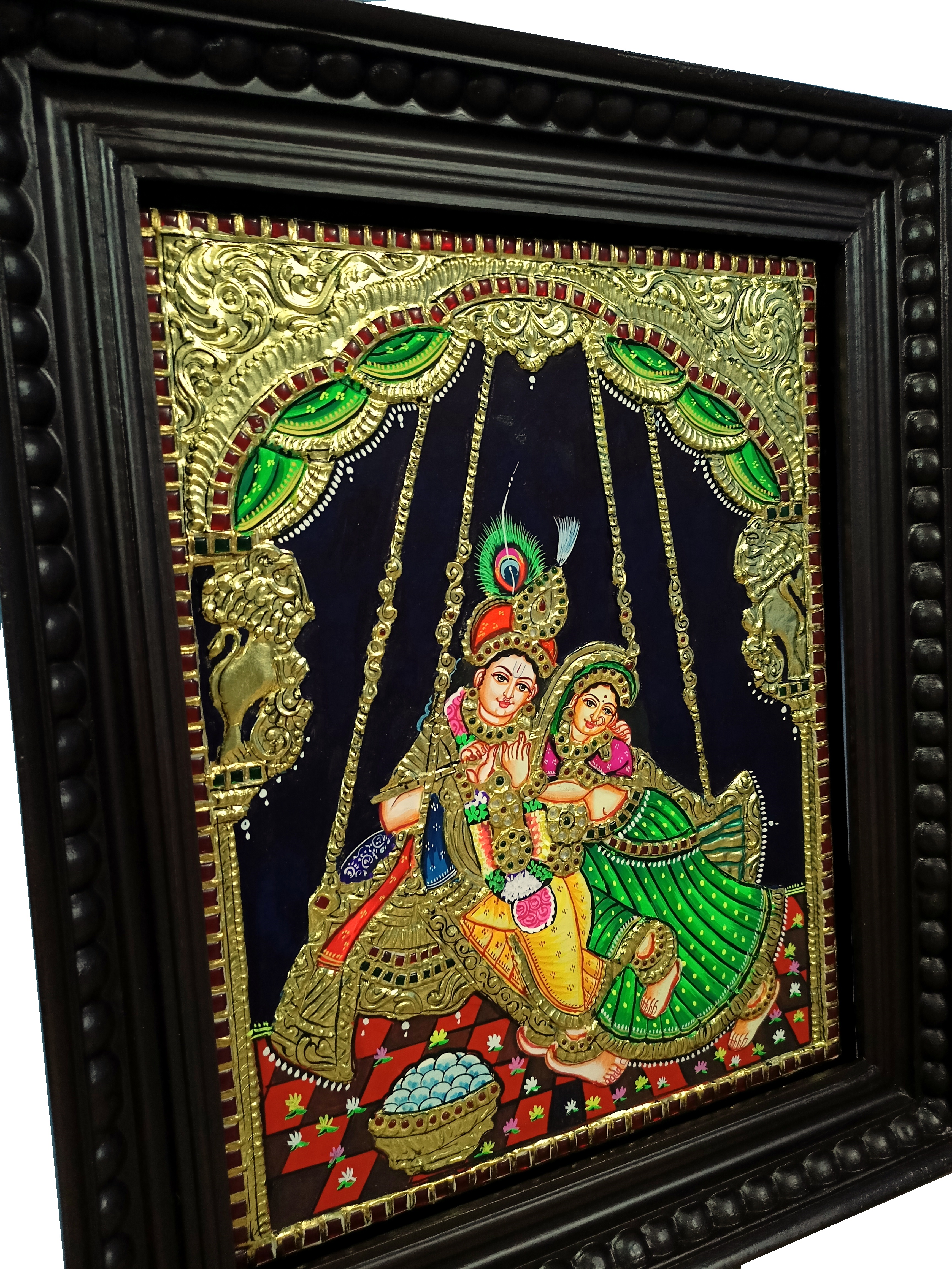Radha Krishna on Swing Tanjore Painting