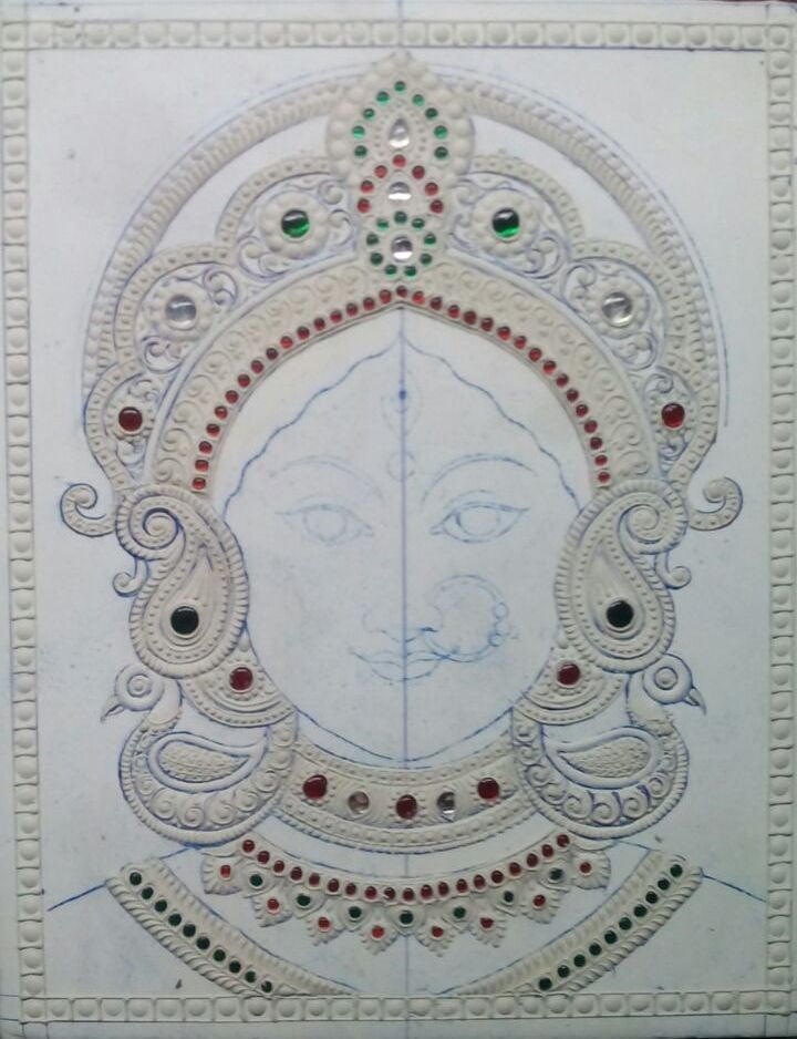 Emboss work in Tanjore Painting