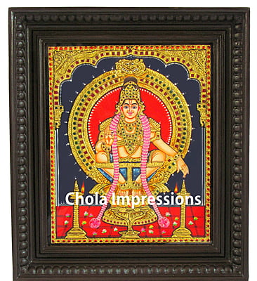 Ayyappan Tanjore Painting -  22 Carat Gold foil decorated - 12in x 14in