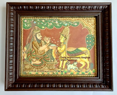 Kamadenu Antique Style Tanjore Painting - Various sizes
