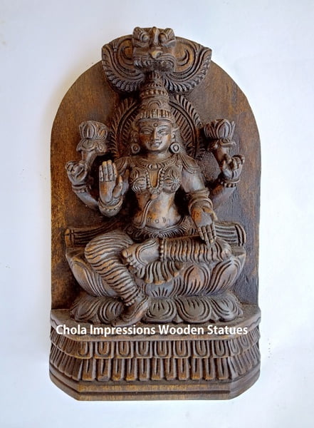 Chola Impressions Antique Finish Lakshmi Devi Wooden Statue   1 Foot