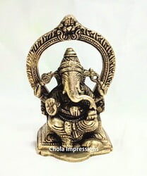 Vinayagar Brass Statue with Prabavali - 13 cm x 8 cm Vinayagar Brass Statue with Prabavali - 13 cm x 8 cm