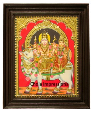 Chola Impressions Exclusive Shiva Parvati on Nandi (Rishabha Vaahanam) Tanjore Painting 1.5ft X 1.2ft