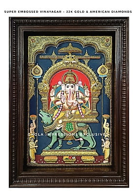 Super Embossed Lord Ganesha Tanjore Painting