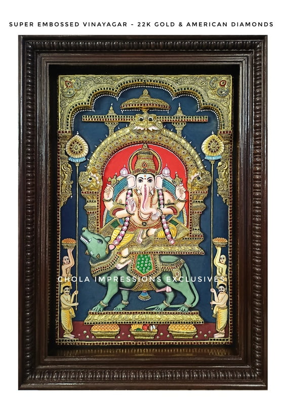 Super Embossed Lord Ganesha Tanjore Painting