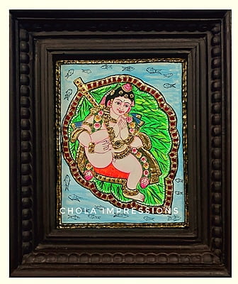 Krishna on Banyan Leaf Tanjore Painting