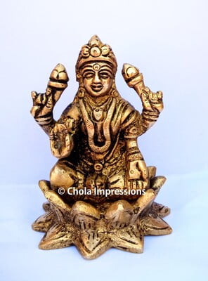 Laskshmi Devi on Lotus Brass Statue - 9 cm x  6 cm
