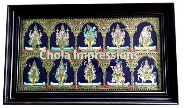 Dasavatharam Tanjore Painting - 3 ft x 1.75 ft - Chola Impressions Exclusive Collection