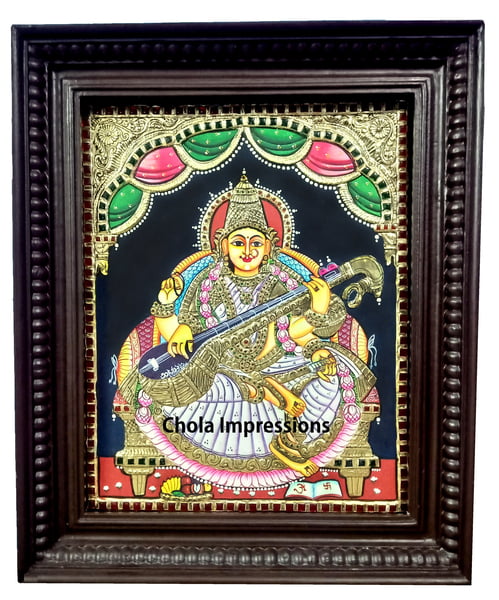 Saraswati Devi Tanjore Painting 15 x12