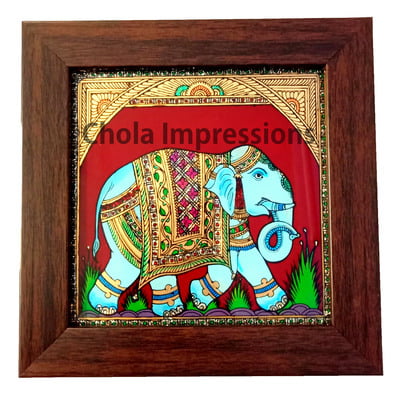 Elephant Tanjore Reverse Glass Painting