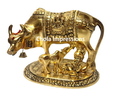 Gomatha with Calf and Lord Krishna Brass idol Gomatha with Calf and Lord Krishna Brass idol