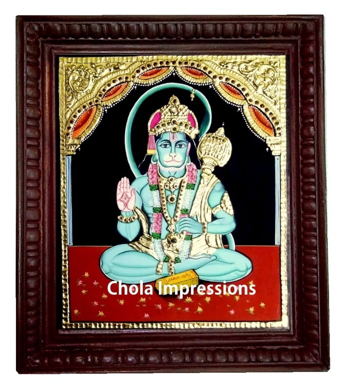 Lord Hanuman Tanjore Painting in Padmasana