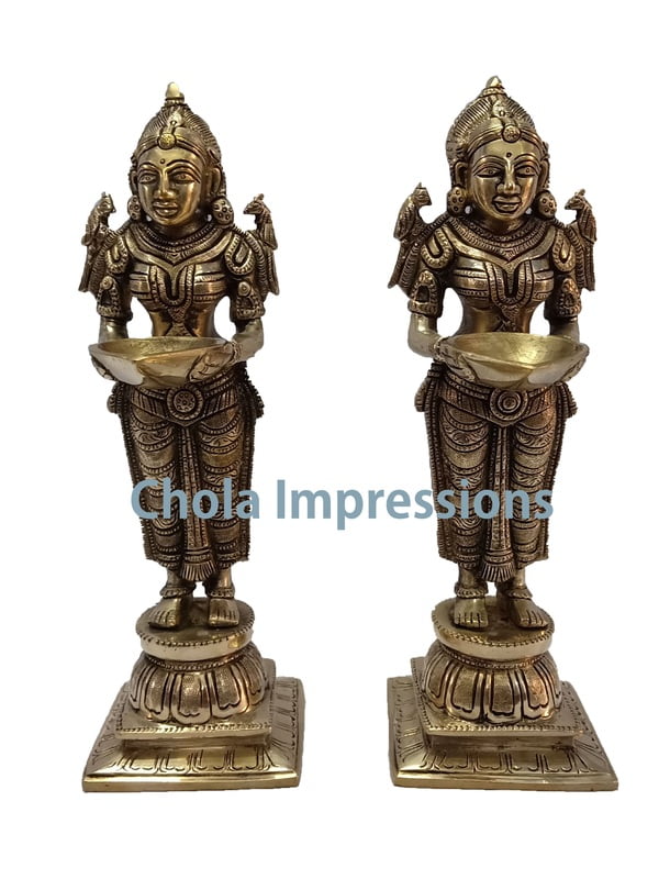 Deepa Lakshmi/ Paavai Vilakku Brass Idol Pair - 10 inches Deepa Lakshmi/ Paavai Vilakku Brass Idol Pair - 10 inches