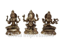 Lakshmi Ganesh Saraswati Brass Idol Set - 7 inches