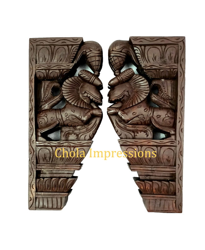 Brown Yaazhi Wooden Wall Bracket Pair - 1.5 ft