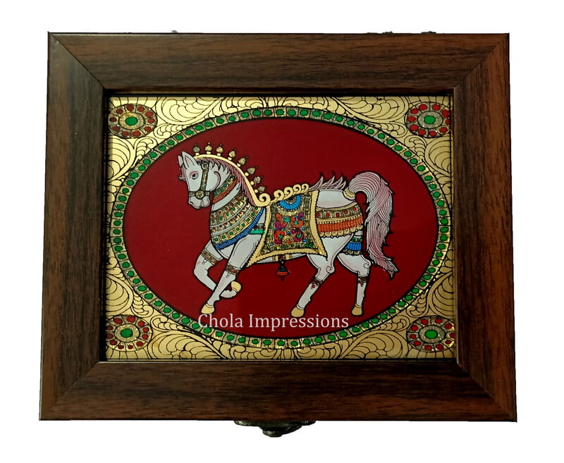 Ashwamedha Reverse glass painting Jewel Box Ashwamedha Reverse glass painting Jewel Box