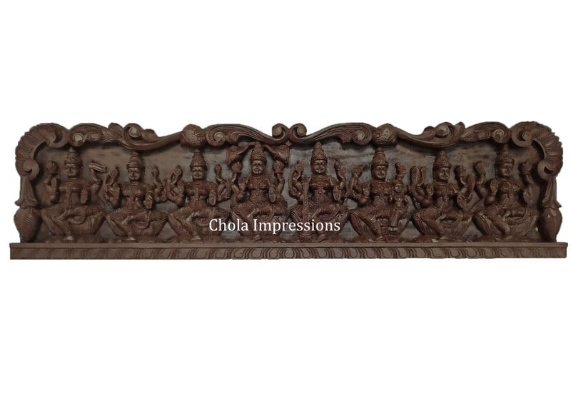 Ashta Lakshmi Dark Brown Wooden Panel - Wall Mount