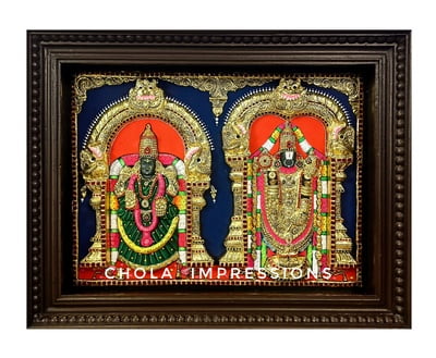 Super Embossed Statue-like Balaji Padmavati Tanjore Painting -  with American Diamonds