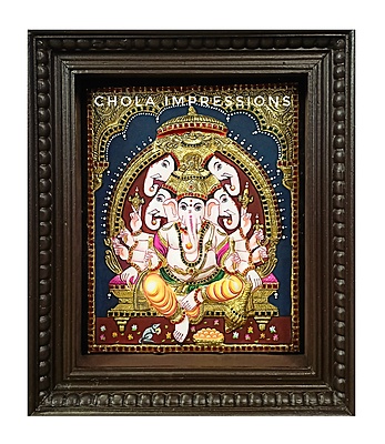 Super Embossed Panchmukh Ganesh Tanjore Painting