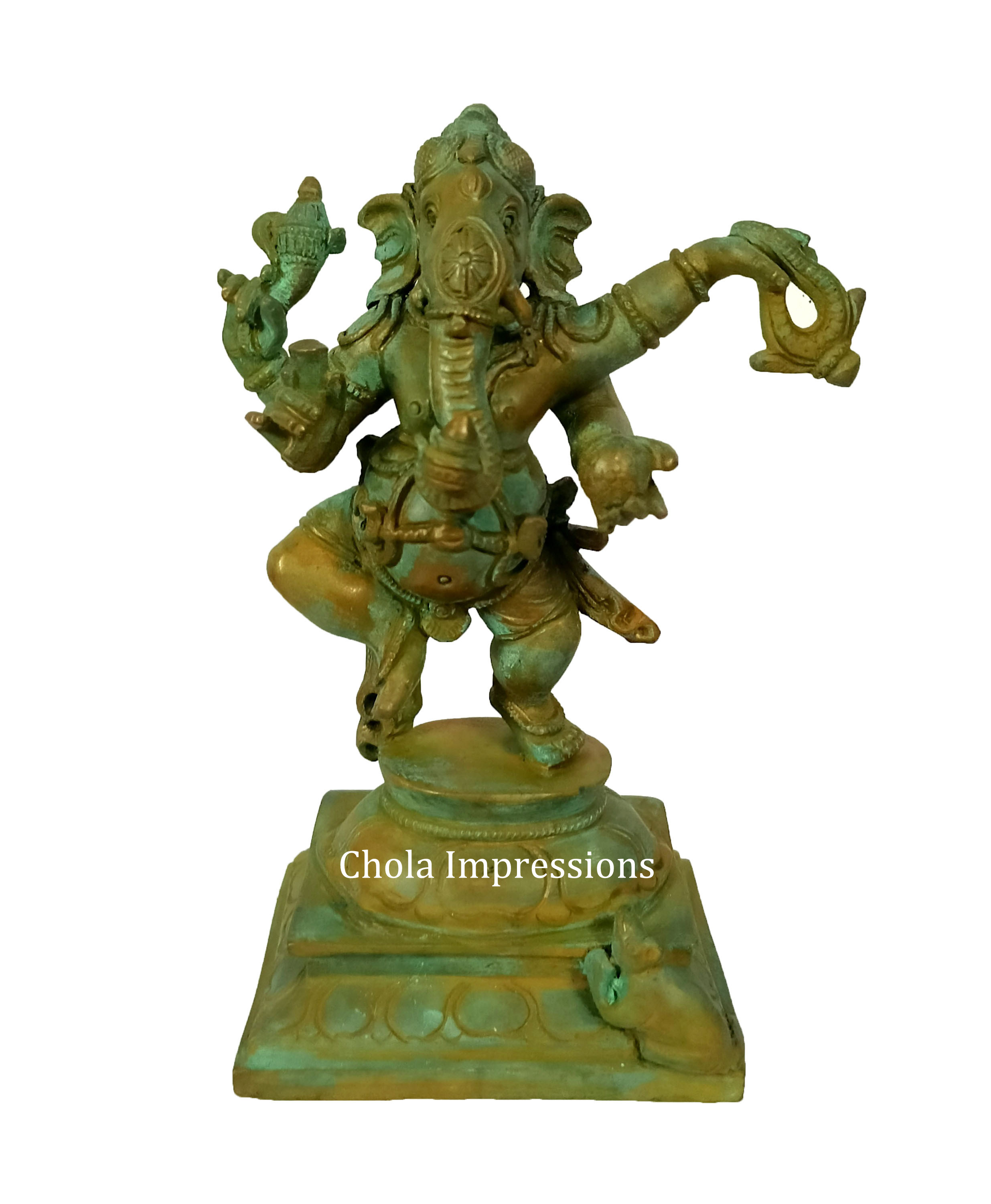 Dancing Ganesha Panchaloha Bronze Statue in Antique Finish - 6 inches