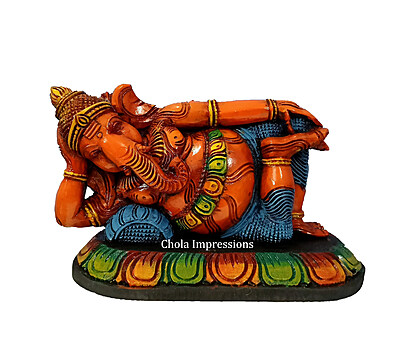 Reclining Vaastu Ganesh (Vaastu Vinayagar) Wooden statue - Coloured Glossy Finish