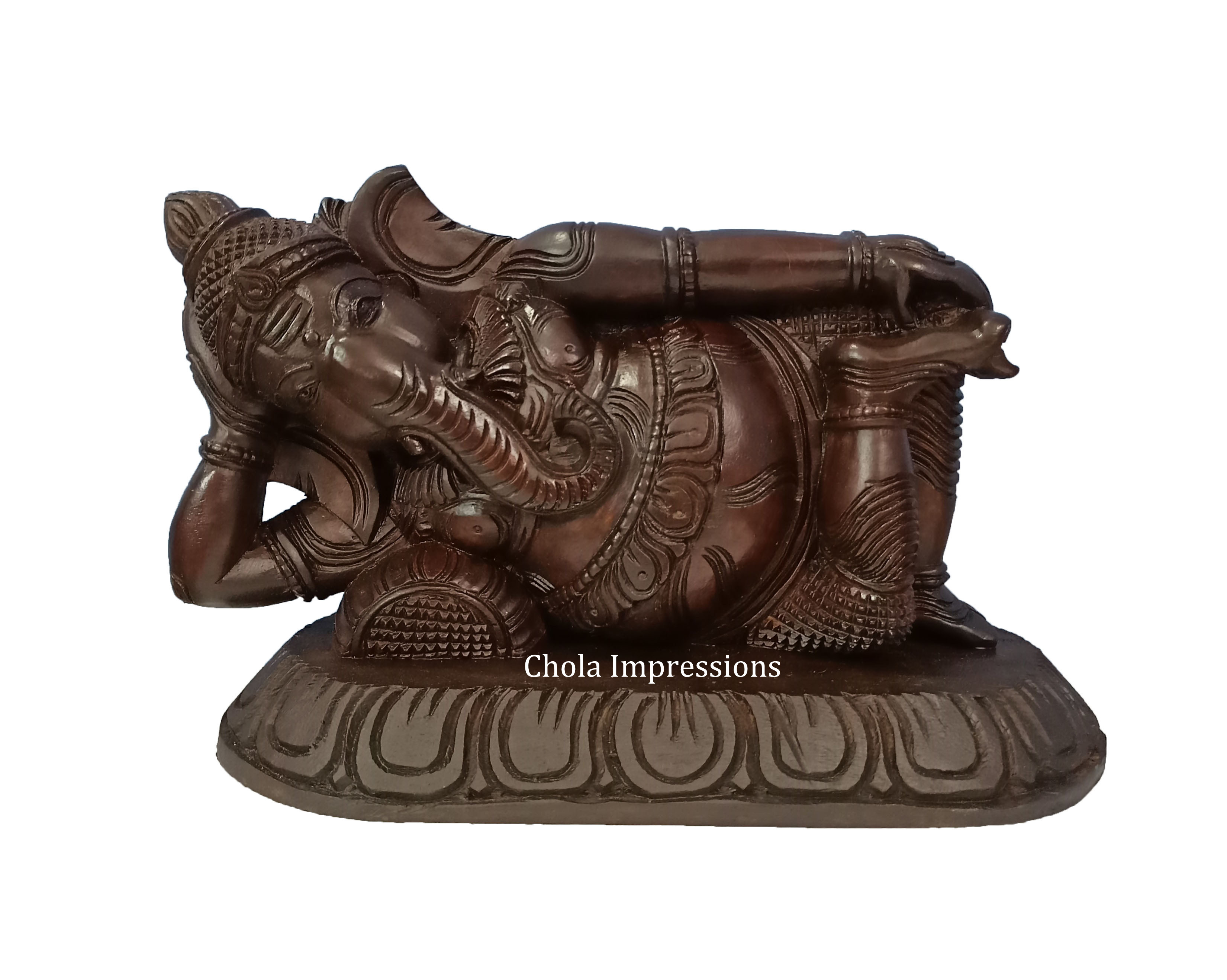 Reclining Vaastu Ganesh (Vaastu Vinayagar) Wooden statue - Antique style