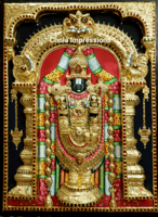 Super Embossed Statue-like Balaji Tanjore Painting - with American Diamonds Super Embossed Statue-like Balaji Tanjore Painting - with American Diamonds