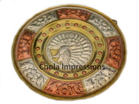 Chola Impressions Peacock Tanjore Art Shield   8 inch   Brass  Copper   Silver Wall Hanging