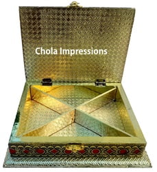 Minakari Jewel Box/ Dry fruit Box with Partition - German Oxodise with Red Leather