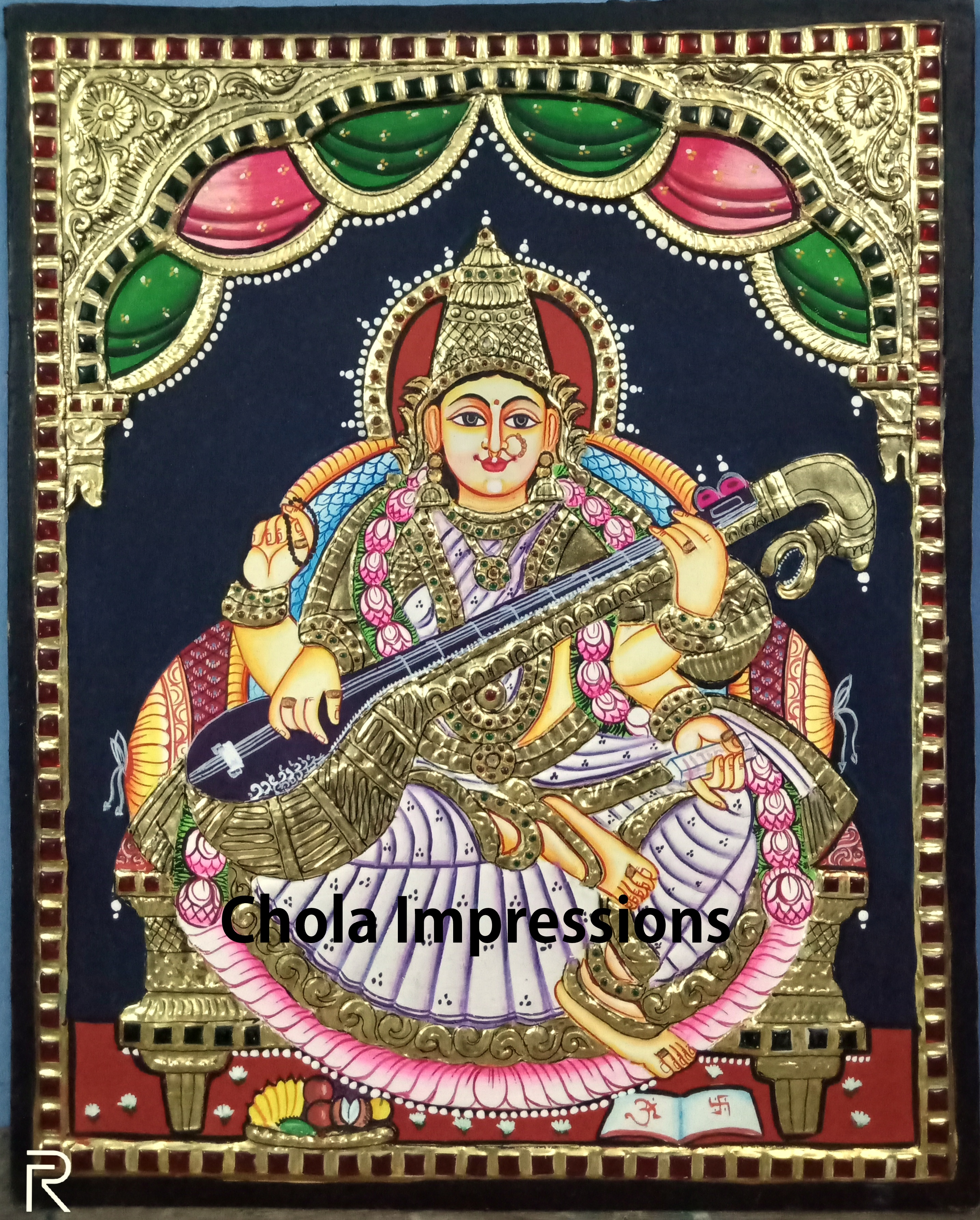 Saraswati Devi Tanjore Painting 15 x12