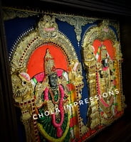 Super Embossed Statue-like Balaji Padmavati Tanjore Painting - with American Diamonds Super Embossed Statue-like Balaji Padmavati Tanjore Painting - with American Diamonds