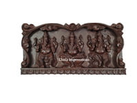 Tri Ganapati Brown Wooden Panel - Wall Mount - 2 ft