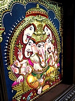 Super Embossed Panchmukh Ganesh Tanjore Painting