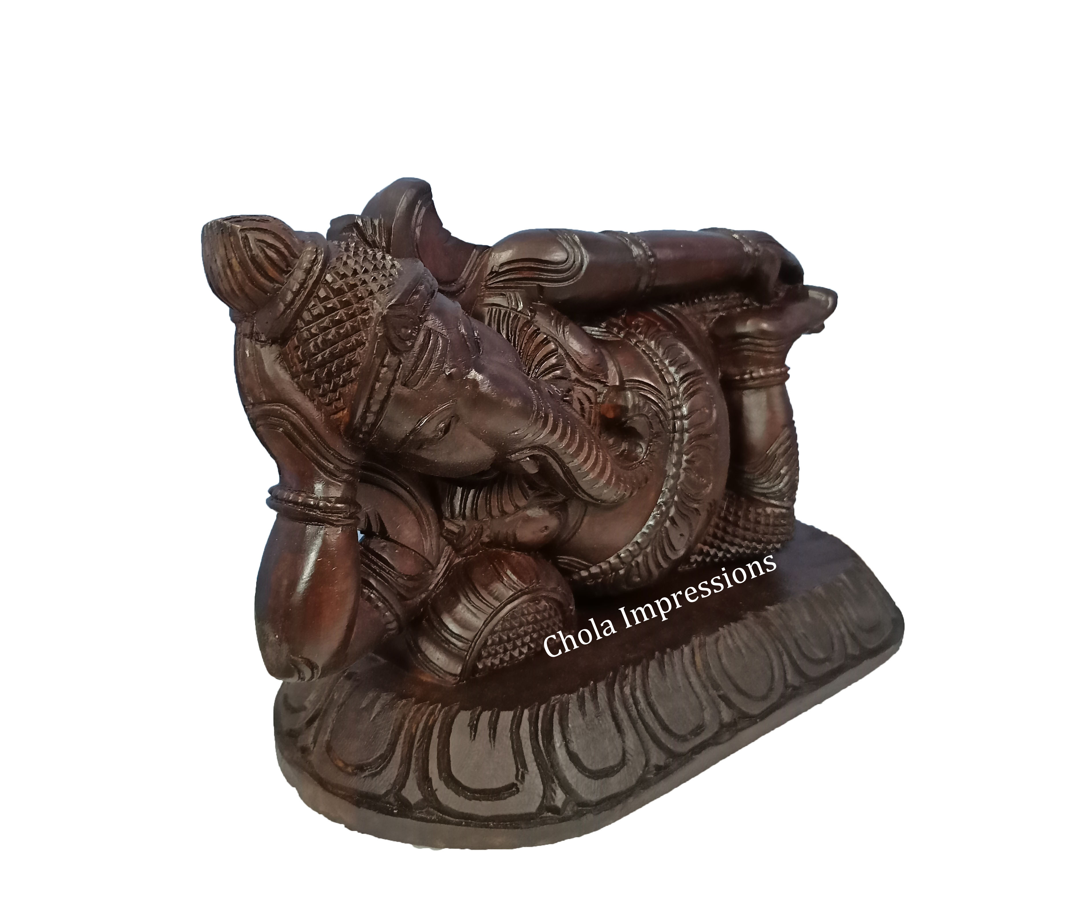 Reclining Vaastu Ganesh (Vaastu Vinayagar) Wooden statue - Antique style