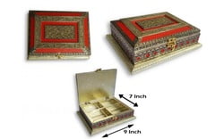 Minakari Jewel Box/ Dry fruit Box with Partition - German Oxodise with Red Leather Minakari Jewel Box/ Dry fruit Box with Partition - German Oxodise with Red Leather