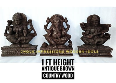 Lakshmi Ganesh Saraswati Wooden Idol Set