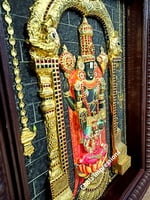 Super Embossed Statue-like Balaji Pada Lakshmi Tanjore Painting - with American Diamonds Super Embossed Statue-like Balaji Pada Lakshmi Tanjore Painting - with American Diamonds