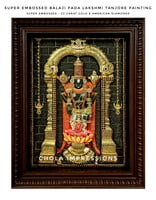 Super Embossed Statue-like Balaji Pada Lakshmi Tanjore Painting - with American Diamonds Super Embossed Statue-like Balaji Pada Lakshmi Tanjore Painting - with American Diamonds