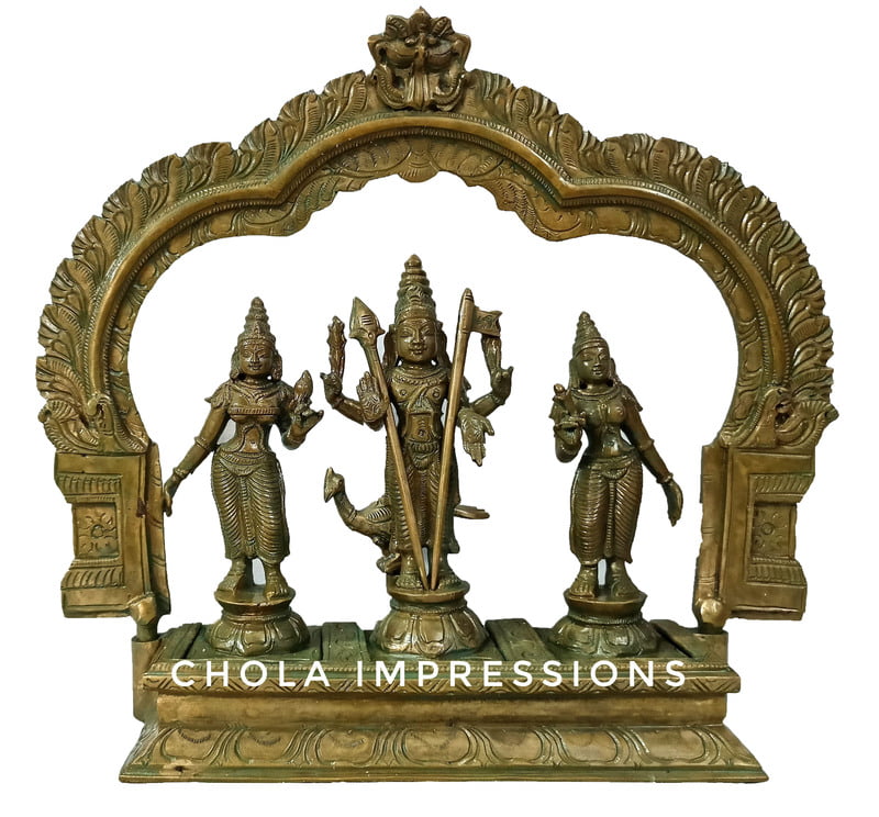 Murugar Valli Devasena Panchaloha Idol set in Antique Finish Murugar Valli Devasena Panchaloha Idol set in Antique Finish