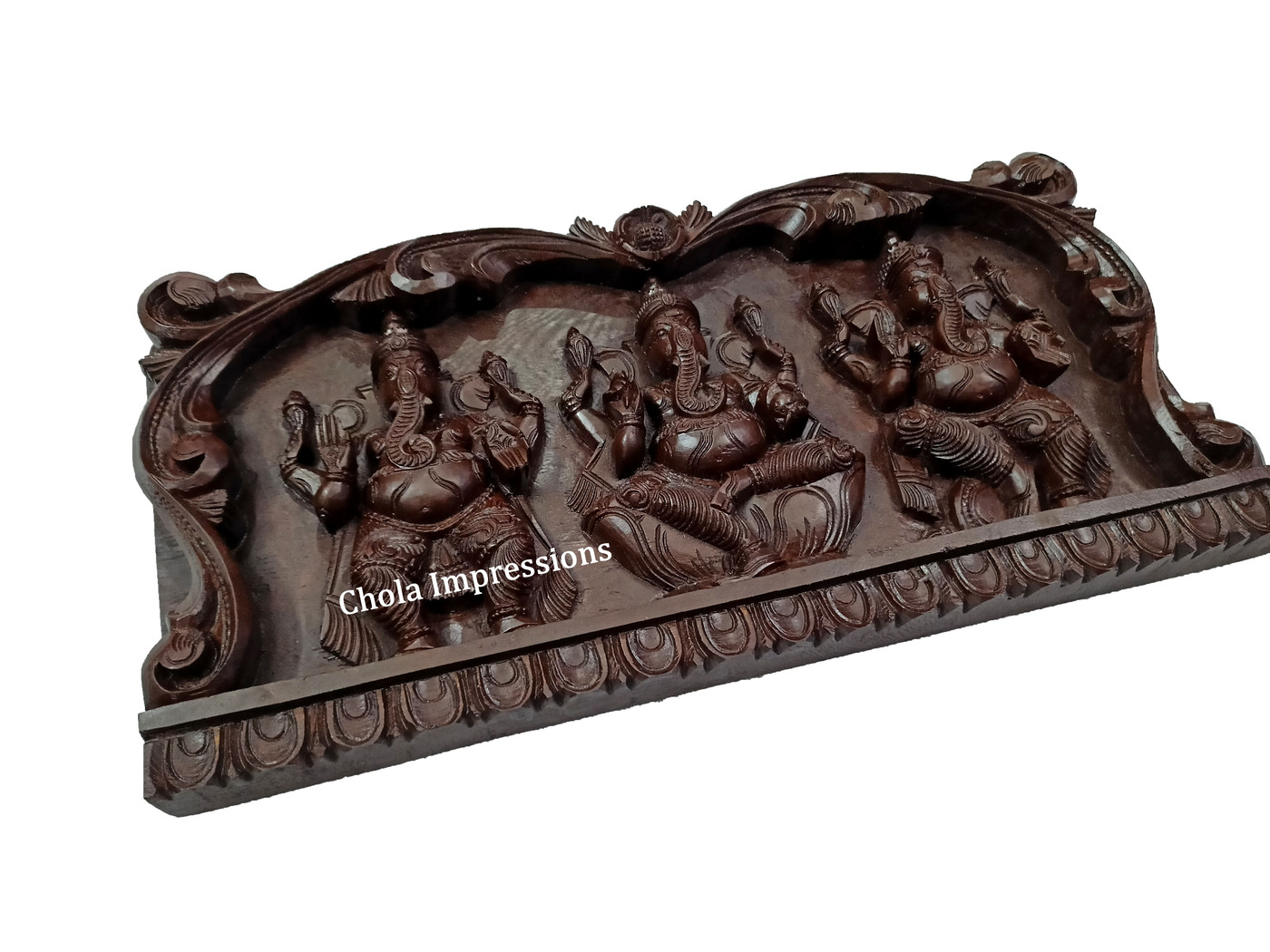 Tri Ganapati Brown Wooden Panel - Wall Mount - 2 ft Tri Ganapati Brown Wooden Panel - Wall Mount - 2 ft