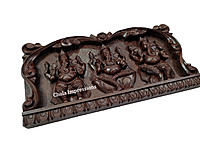 Tri Ganapati Brown Wooden Panel - Wall Mount - 2 ft