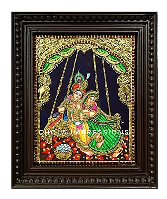 Radha Krishna on Swing Tanjore Painting