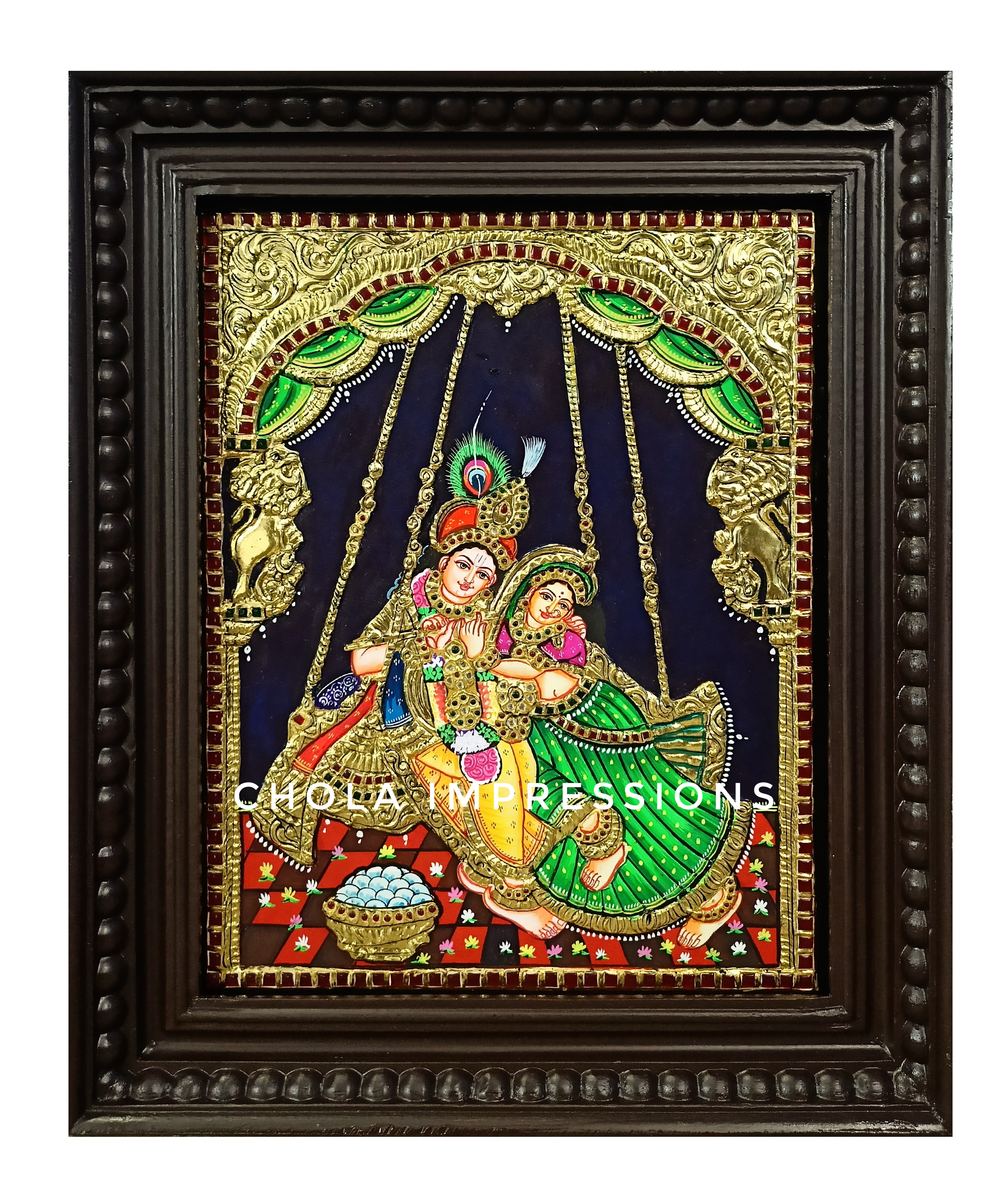 Radha Krishna on Swing Tanjore Painting