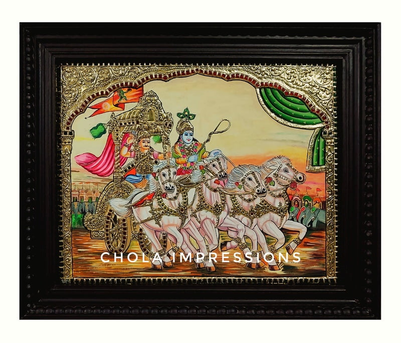 Bhagawat Gita Tanjore Painting - Gita Upadesam Partha Sarathi Krishna