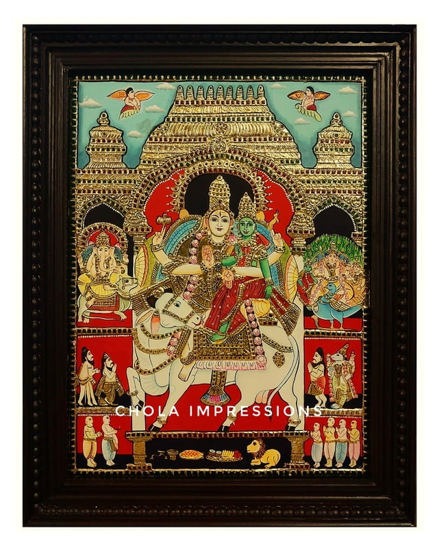 Shiva Family on Rishabha Vahanam Tanjore Painting - Exclusive collection Shiva Family on Rishabha Vahanam Tanjore Painting - Exclusive collection