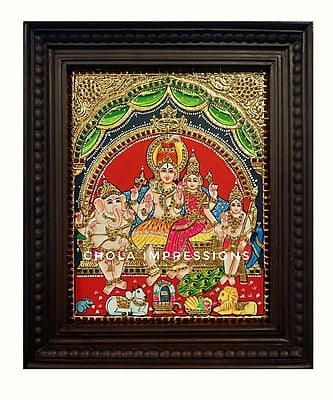 Shiva Family Tanjore Painting - 1.5 ft x 1.2 ft