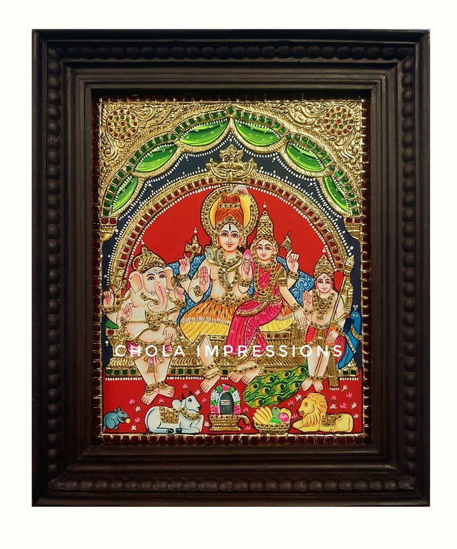 Shiva Family Tanjore Painting - 1.5 ft x 1.2 ft Shiva Family Tanjore Painting - 1.5 ft x 1.2 ft