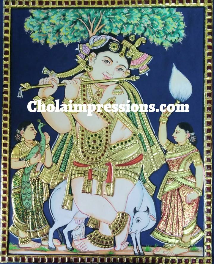 Punnai Maram Krishnar Tanjore Painting - 15x12 Punnai Maram Krishnar Tanjore Painting - 15x12