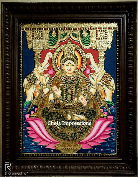 Lakshmi Devi on Lotus Tanjore Painting - 2 ft x 1.5 ft